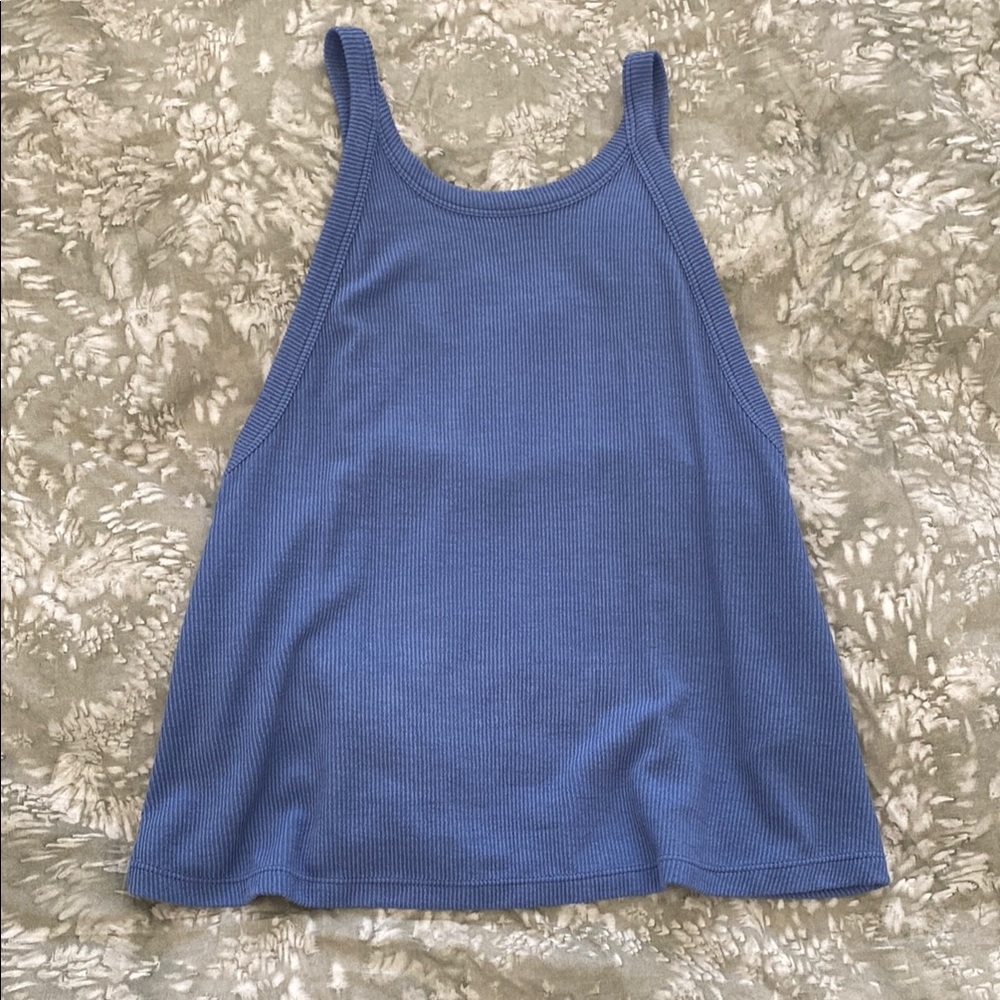 Free People Ribbed Low Back Blue Tank Top